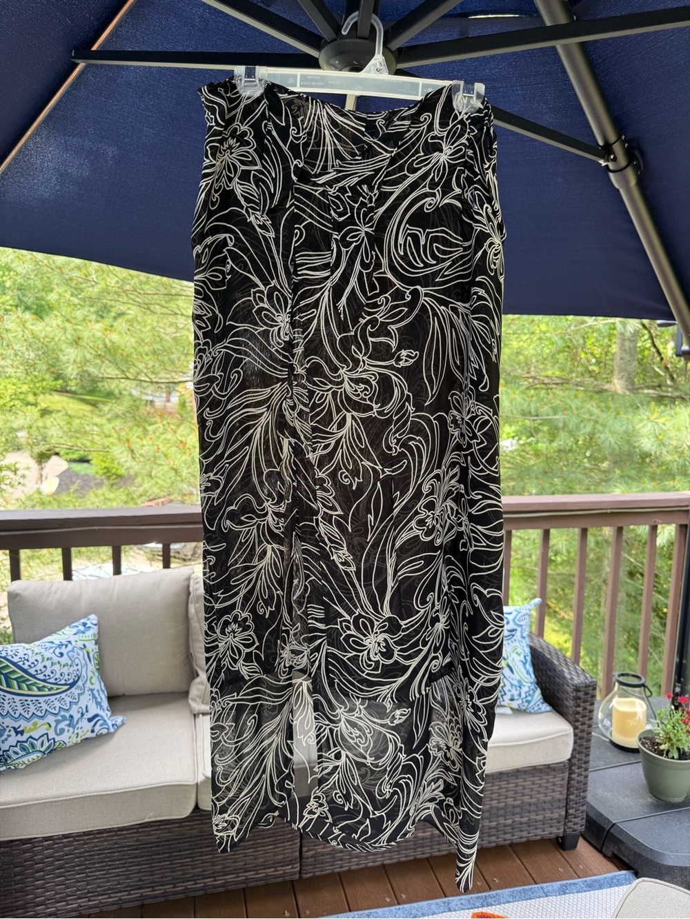 White House Black Market Black and Ivory Floral Wrap Skirt